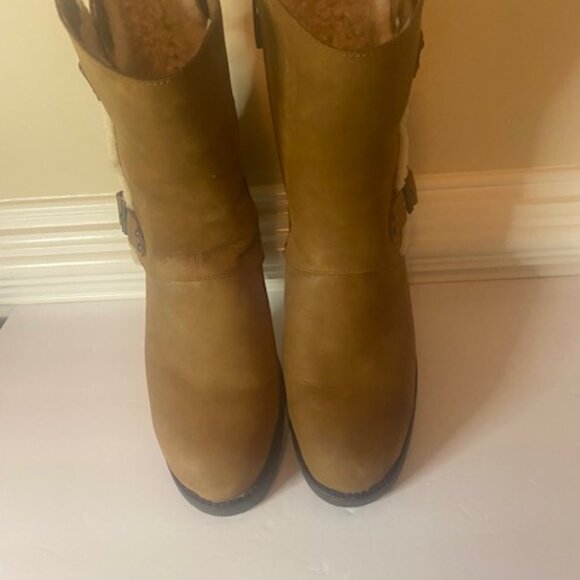 UGG NIELS WATER RESISTAN WOMEN BOOTS LEATHER CHESTNUT Size 11 - Picture 4 of 13